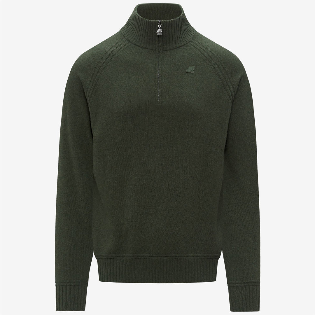 Polo de punto de lana de cachemira verde con media cremallera para hombre 01