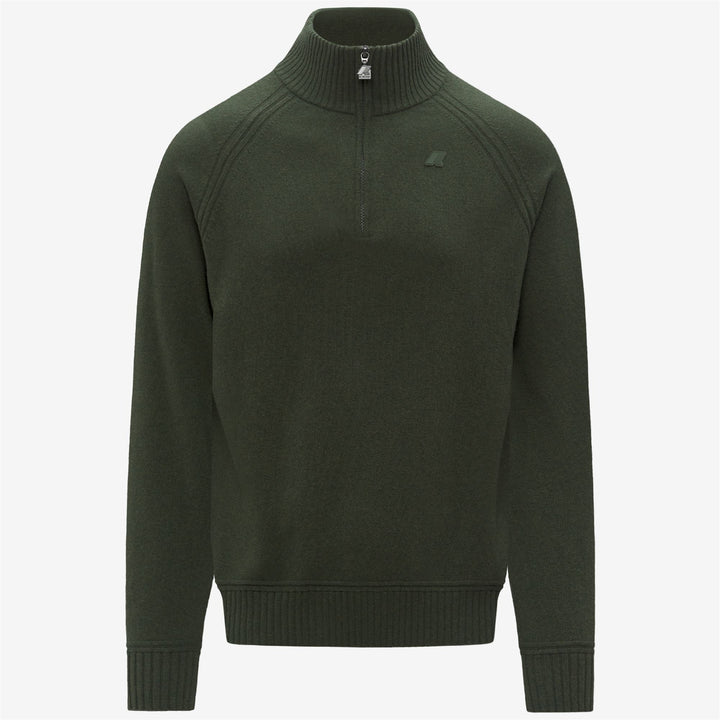 Polo de punto de lana de cachemira verde con media cremallera para hombre 1