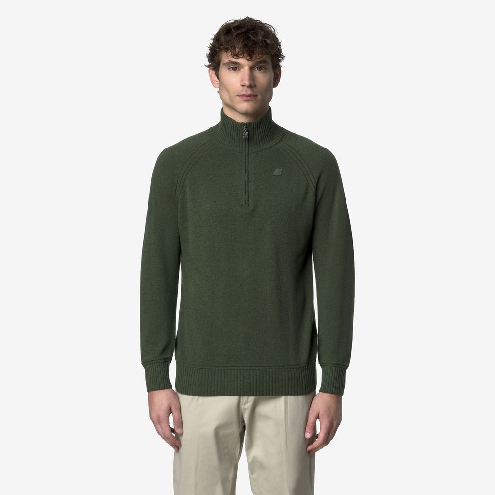 Green Men's Cashmere Wool Half-Zip Polo Knitwear 02