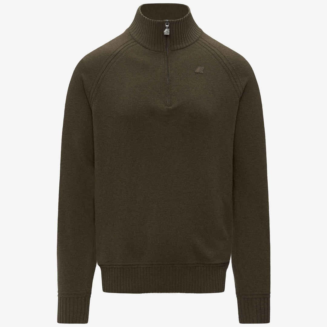 Polo de lana de cachemira marrón para hombre con media cremallera 01