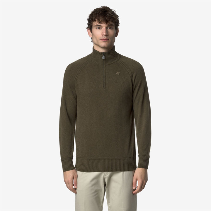 Brown Men's Cashmere Wool Polo Knit with Half-Zip 3