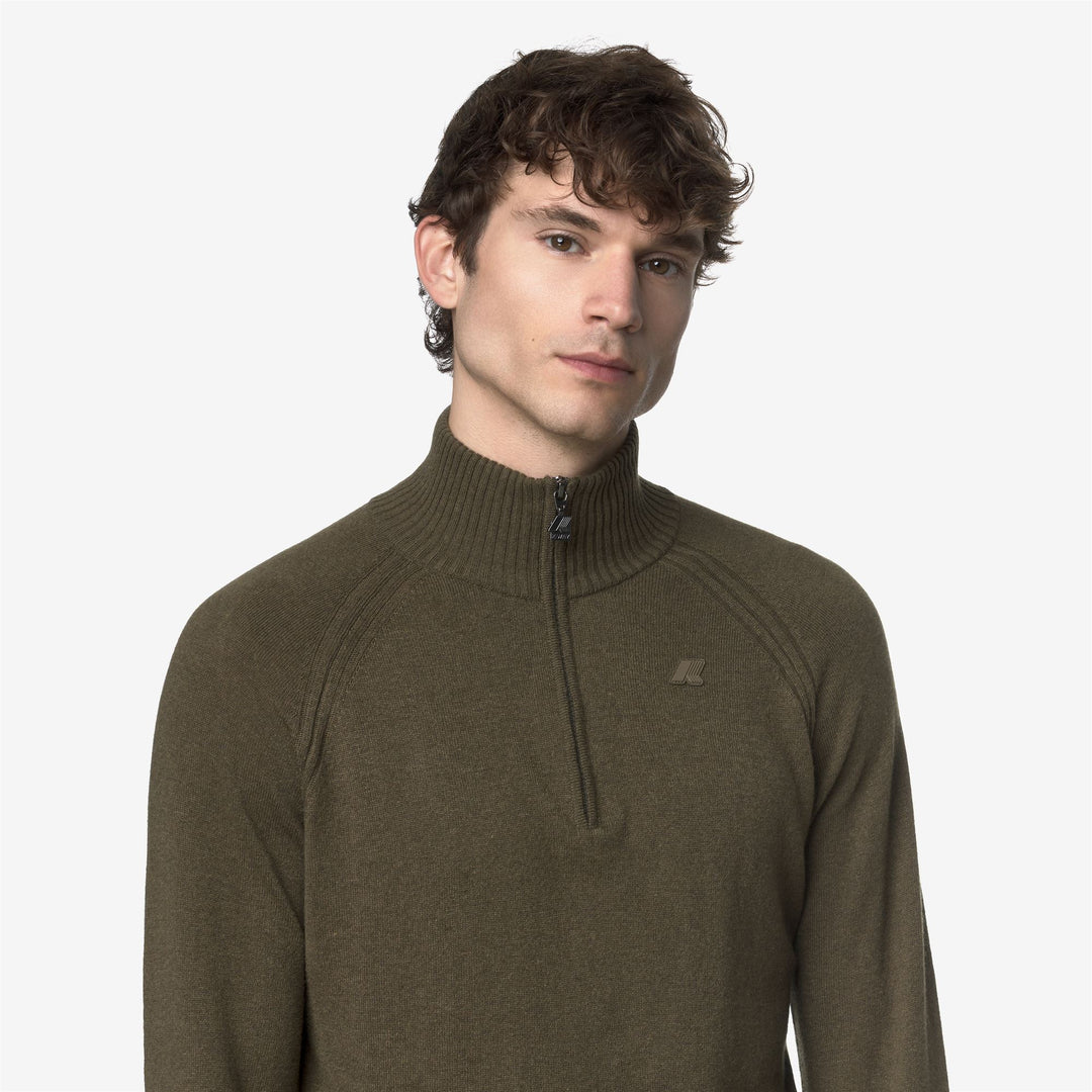 Brown Men's Cashmere Wool Polo Knit with Half-Zip main
