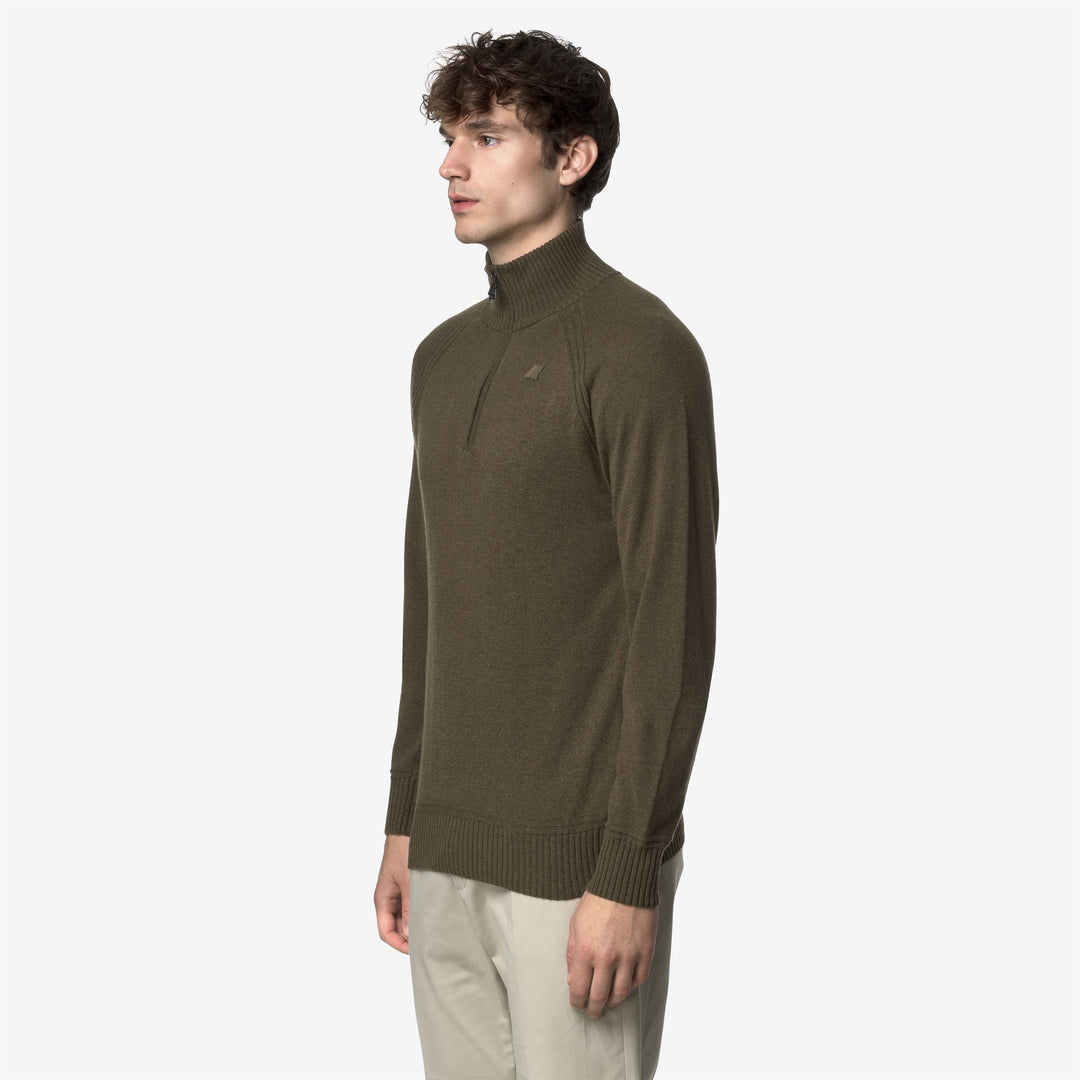 Brown Men's Cashmere Wool Polo Knit with Half-Zip main