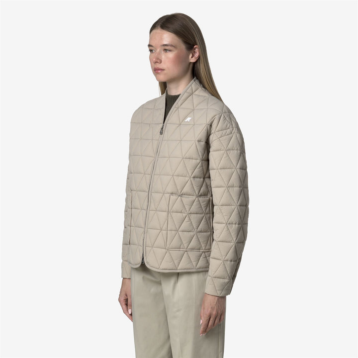Chaqueta acolchada beige de entretiempo para mujer con relleno ecológico 4