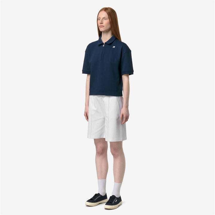 Blue women's Athleisure Polo Shirt with Zipped Collar and Relaxed Fit 4