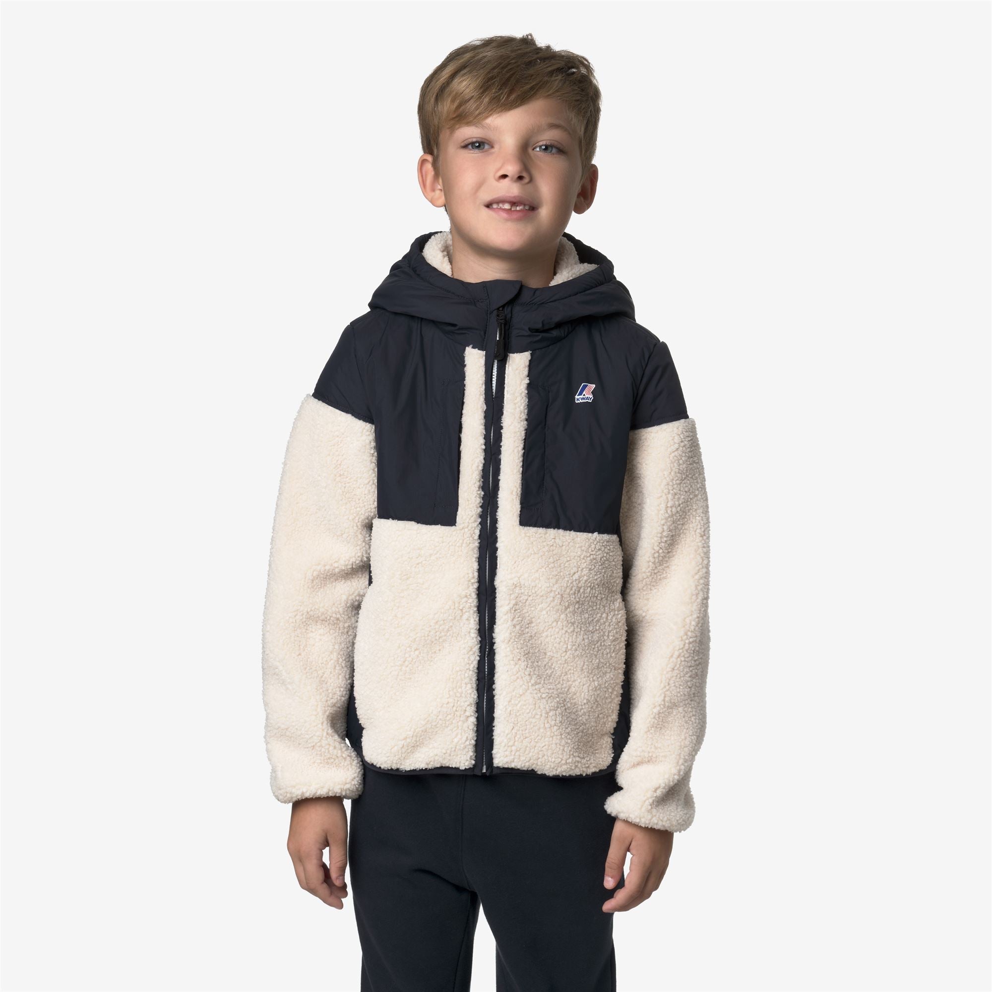 Fleece_KID UNISEX_P. SAMSON 4.0 ORSETTO_Hoodie Full Zip_Blue Depth-Ecru - Commercial 3