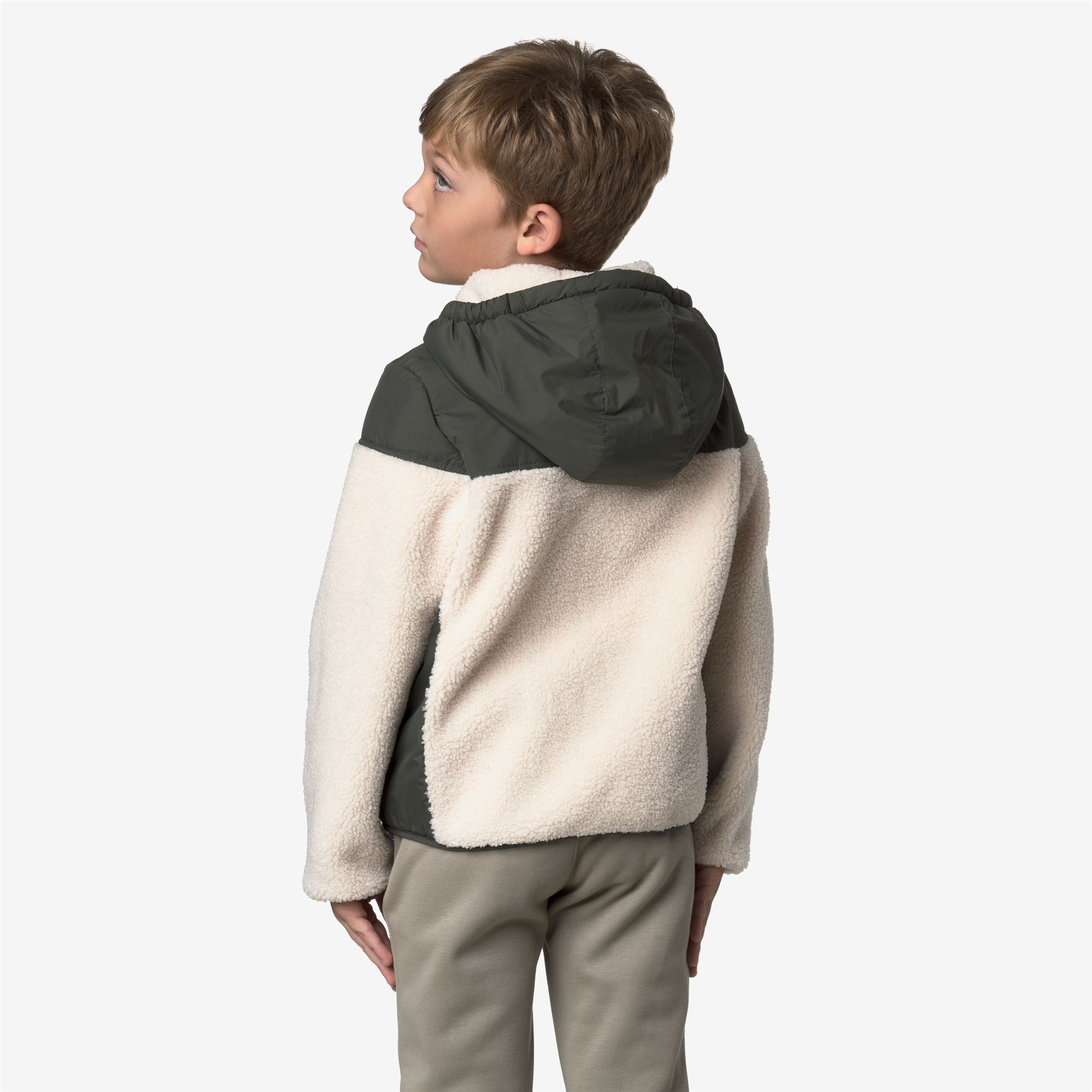 Fleece_KID UNISEX_P. SAMSON 4.0 ORSETTO_Hoodie Full Zip_GREEN BLACKISH--Ecru - Commercial 6