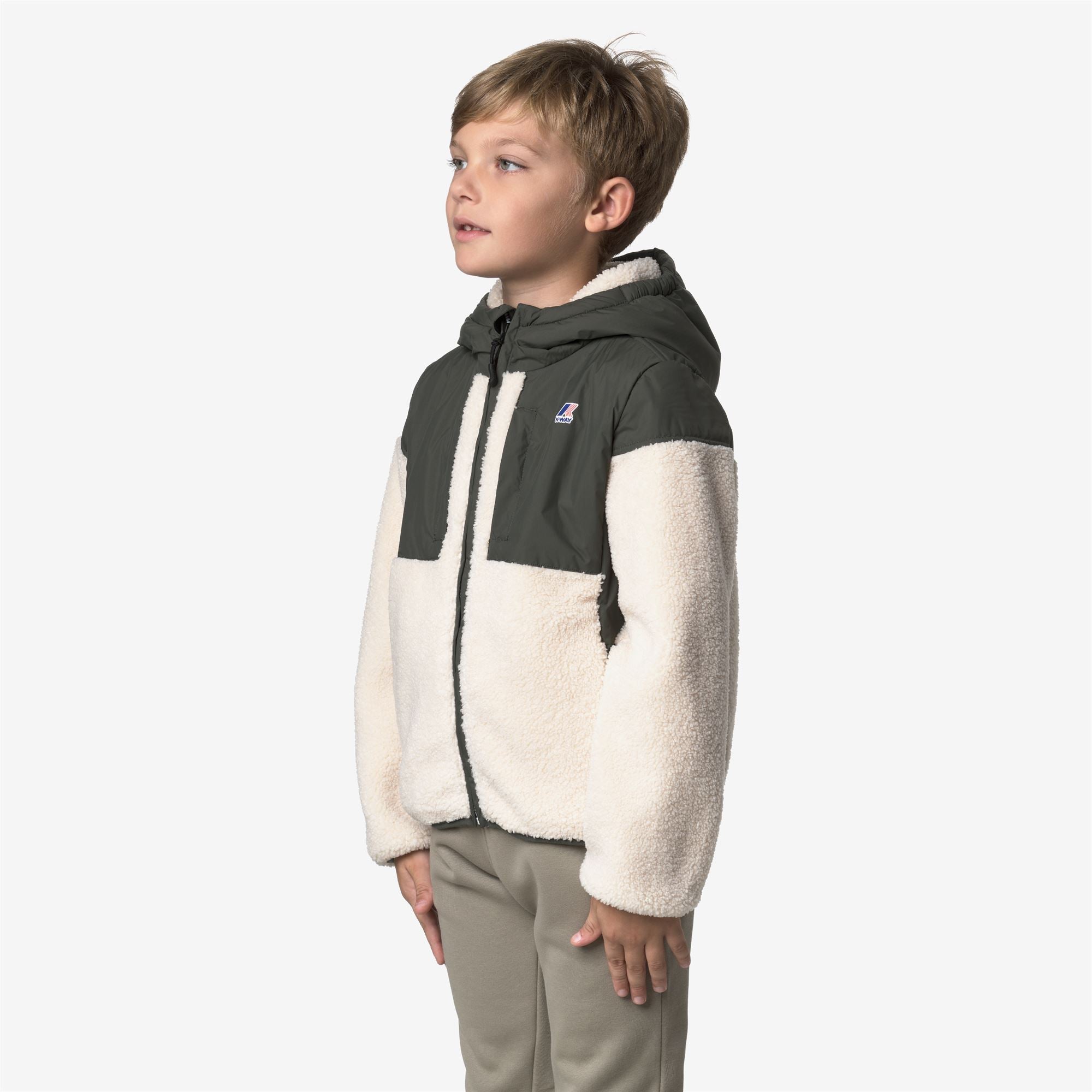 Fleece_KID UNISEX_P. SAMSON 4.0 ORSETTO_Hoodie Full Zip_GREEN BLACKISH--Ecru - Commercial 5