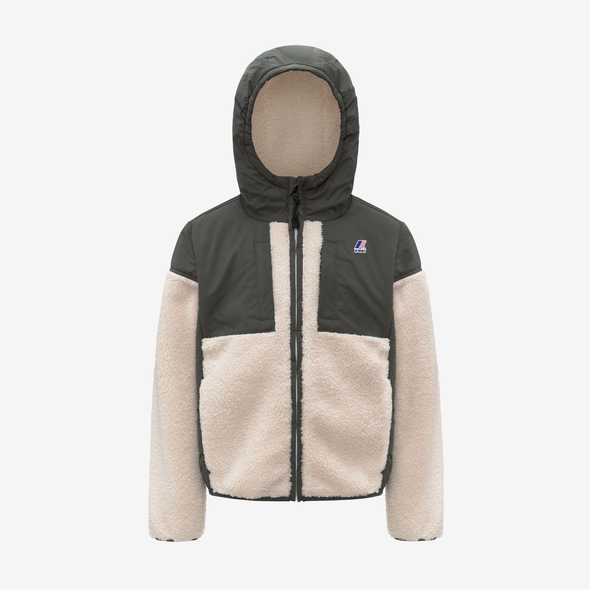 Fleece_KID UNISEX_P. SAMSON 4.0 ORSETTO_Hoodie Full Zip_GREEN BLACKISH--Ecru - Commercial 1