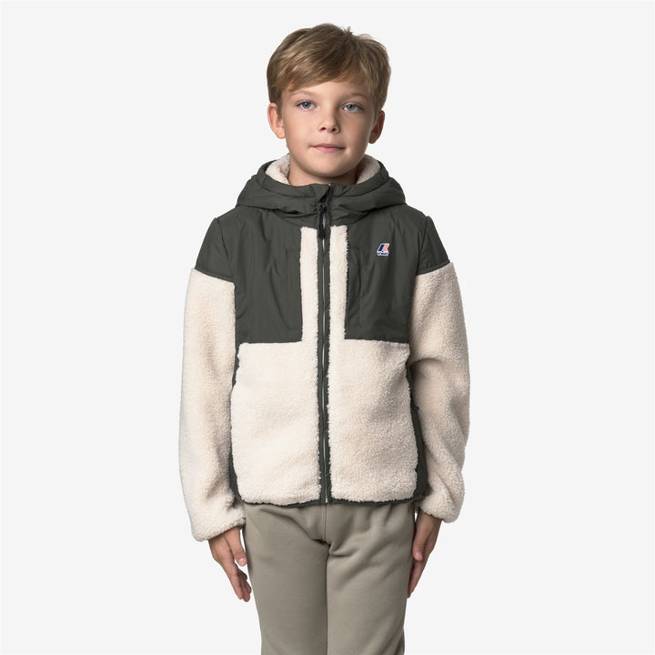 Felpa con cappuccio in pile verde nerastro per bambini con tasche e cerniera 3