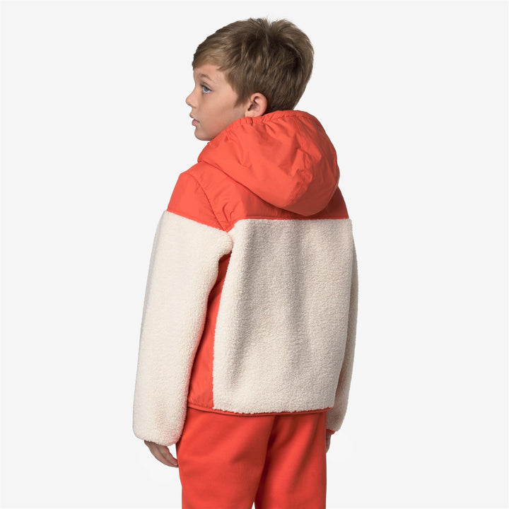 Felpa con cappuccio in pile unisex arancione per bambini con cerniera intera e tasche 5