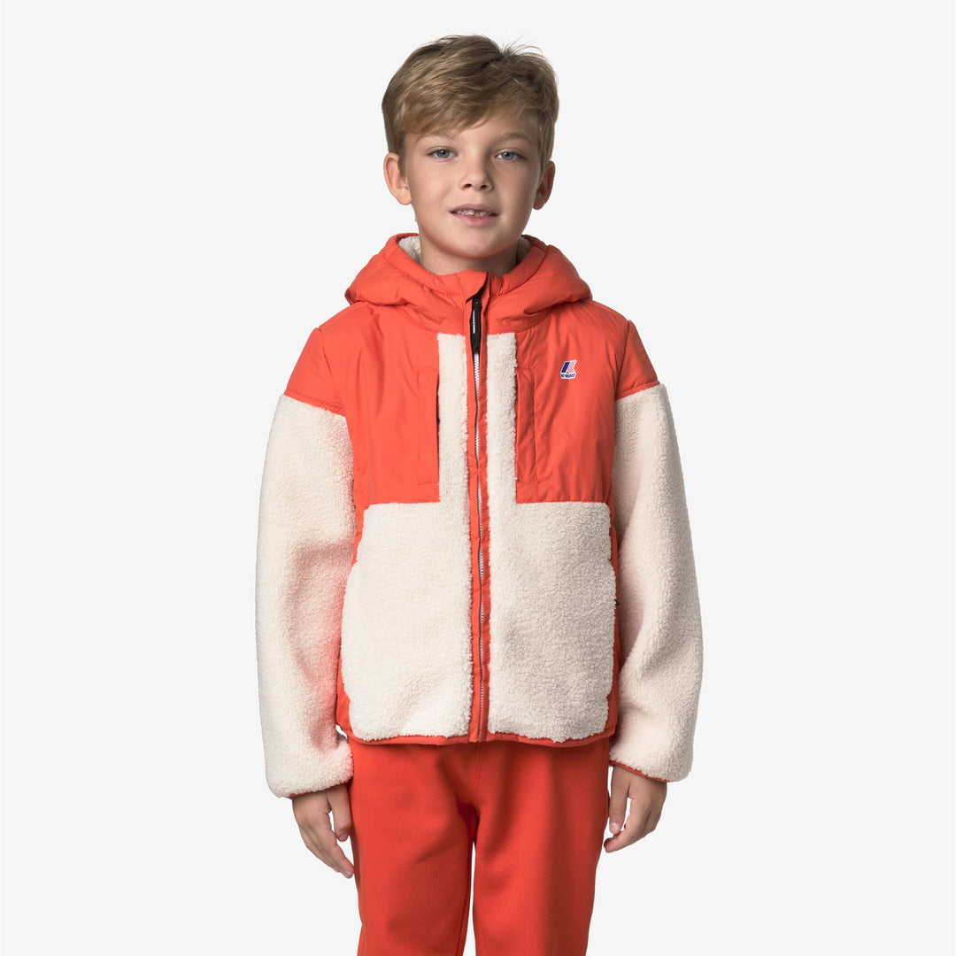 Felpa con cappuccio in pile unisex arancione per bambini con cerniera intera e tasche main