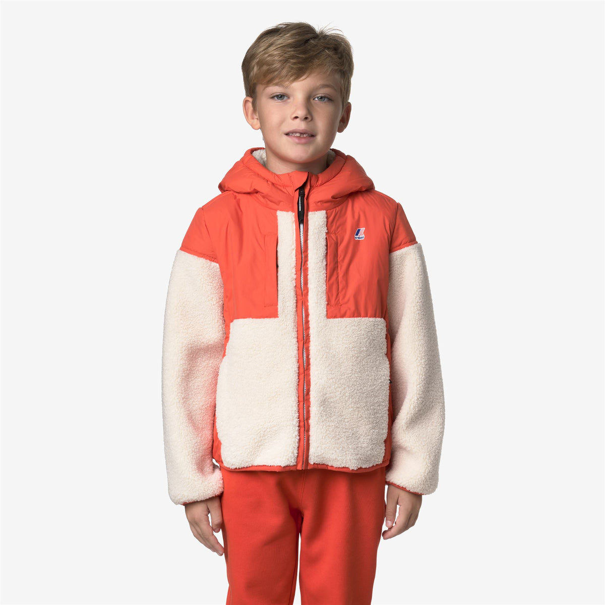 Fleece_KID UNISEX_P. SAMSON 4.0 ORSETTO_Hoodie Full Zip_Orange Fiesta-Ecru - Orange Fiesta - Commercial 4