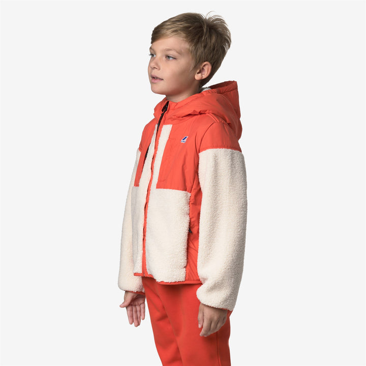 Felpa con cappuccio in pile unisex arancione per bambini con cerniera intera e tasche 4