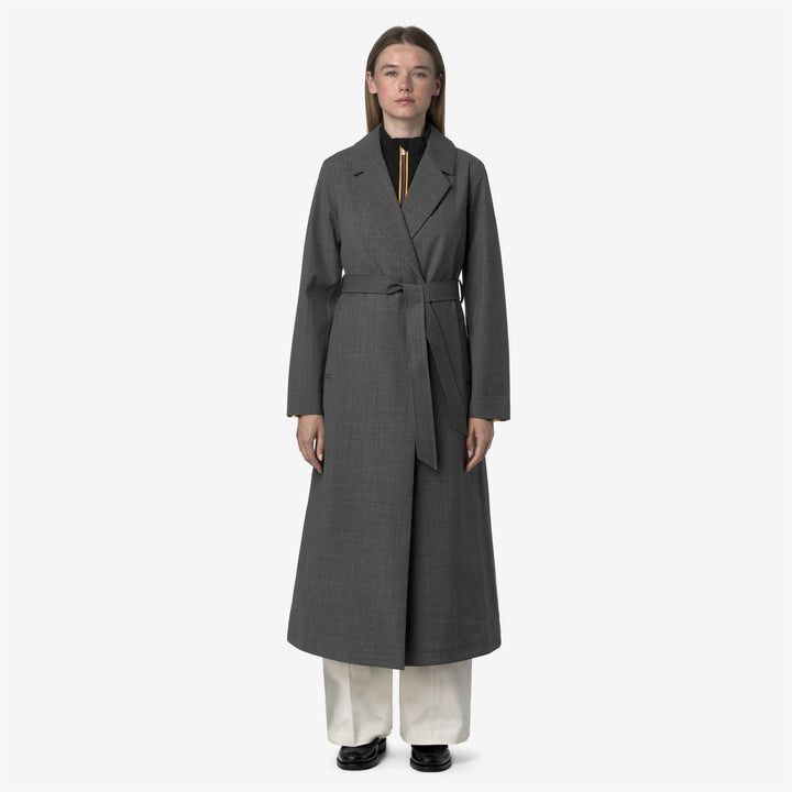 Abrigo largo gris de mujer con chaleco desmontable 5