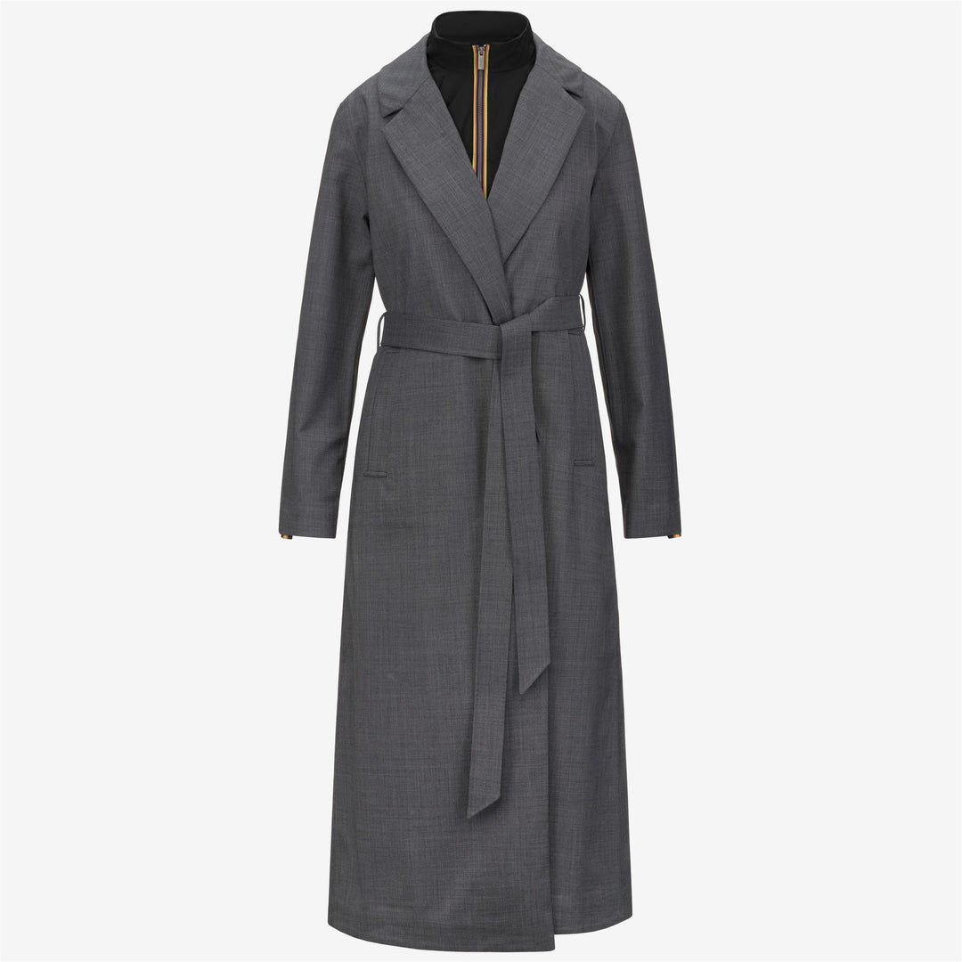 Grey Women's Long Tailored Coat with Detachable Vest 01