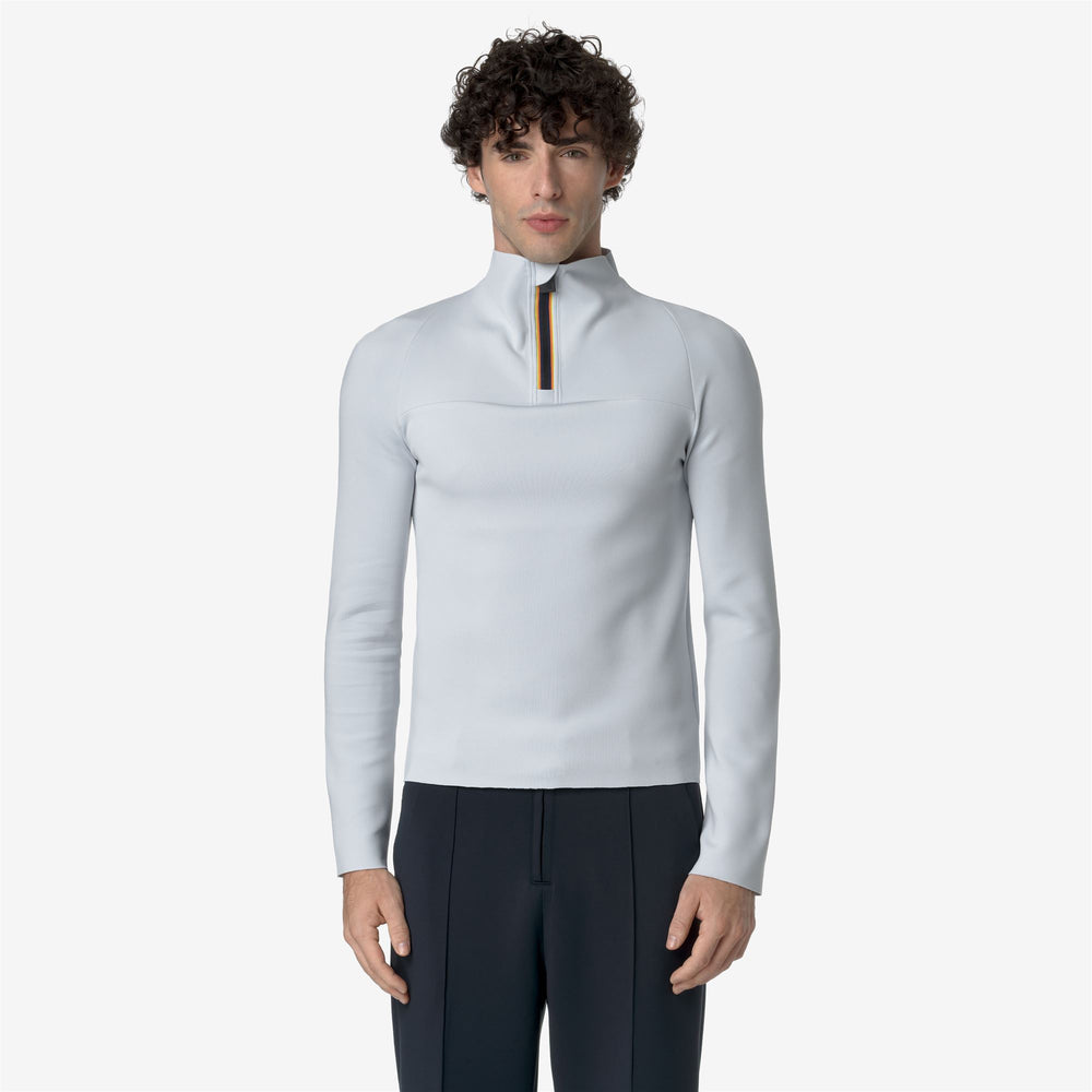 Grey Blue Men's Slim Fit Scuba Turtleneck Sweater with Half Zip 02