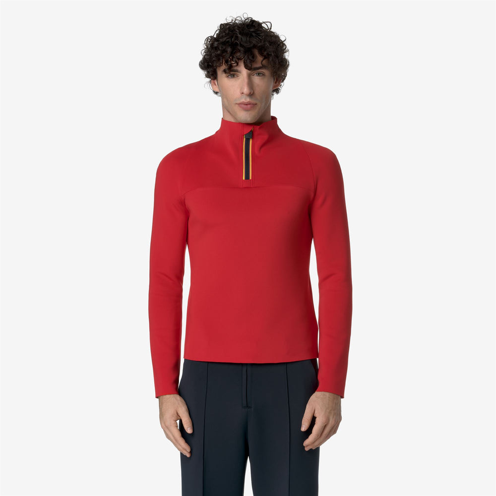 Dark Red Men's Slim Fit Scuba Turtleneck Sweater with Half Zip 02