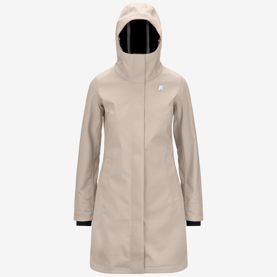 Chaqueta cálida de mujer beige marrón 3/4 con corte ajustado main