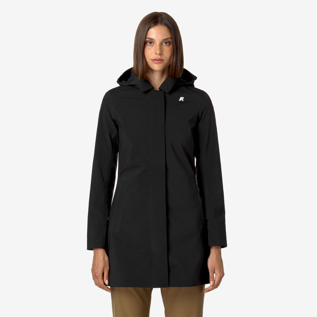 Black Grey Women's 3/4 Length Waterproof Jacket with Detachable Hood main