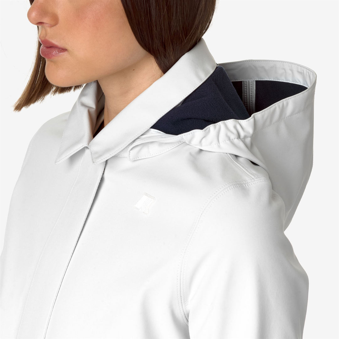 Chaqueta impermeable gris azul para mujer 3/4 con capucha desmontable main