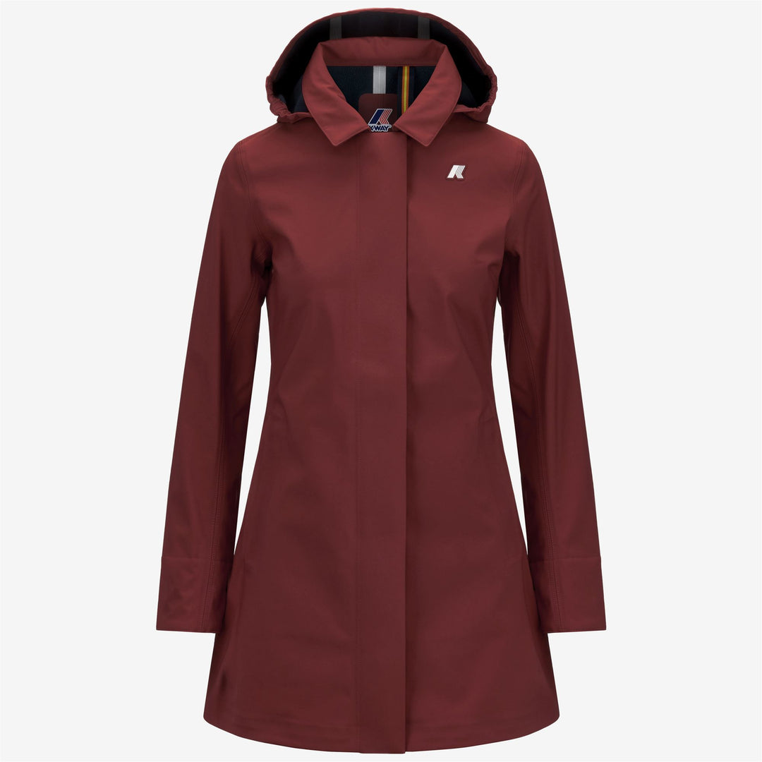 Red Women's 3/4 Length Waterproof Trench Coat with Hood 01