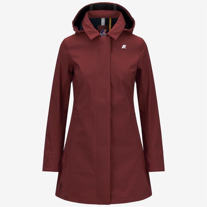 Red Women's 3/4 Length Waterproof Trench Coat with Hood 1