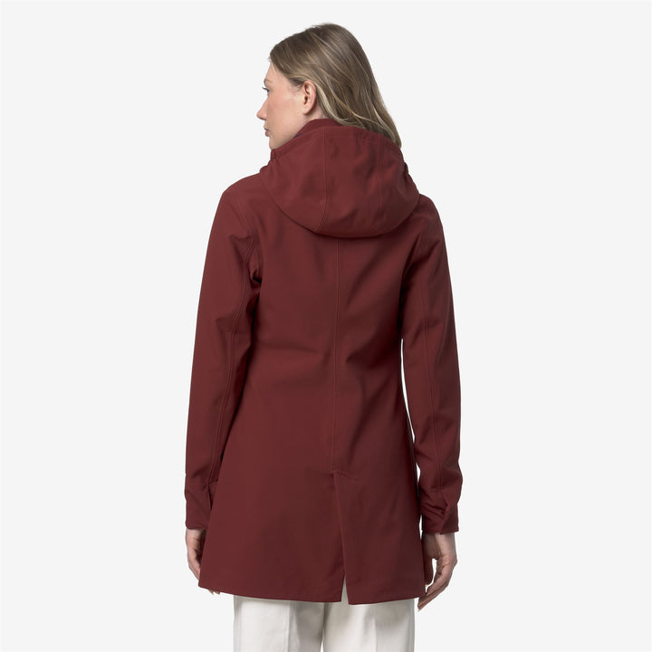 Red Women's 3/4 Length Waterproof Trench Coat with Hood 5