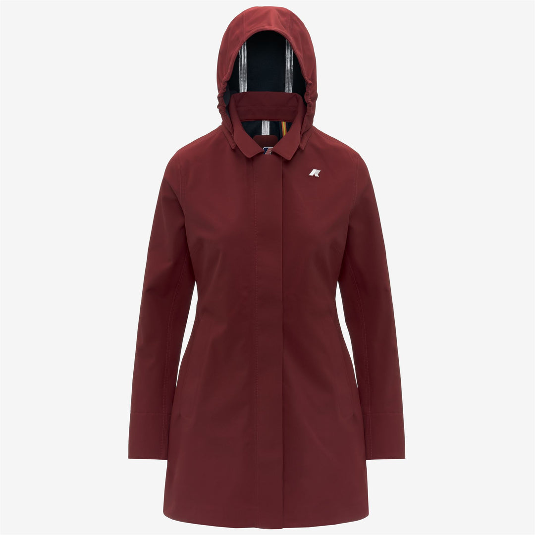 Gabardina impermeable roja de 3/4 de largo para mujer con capucha main