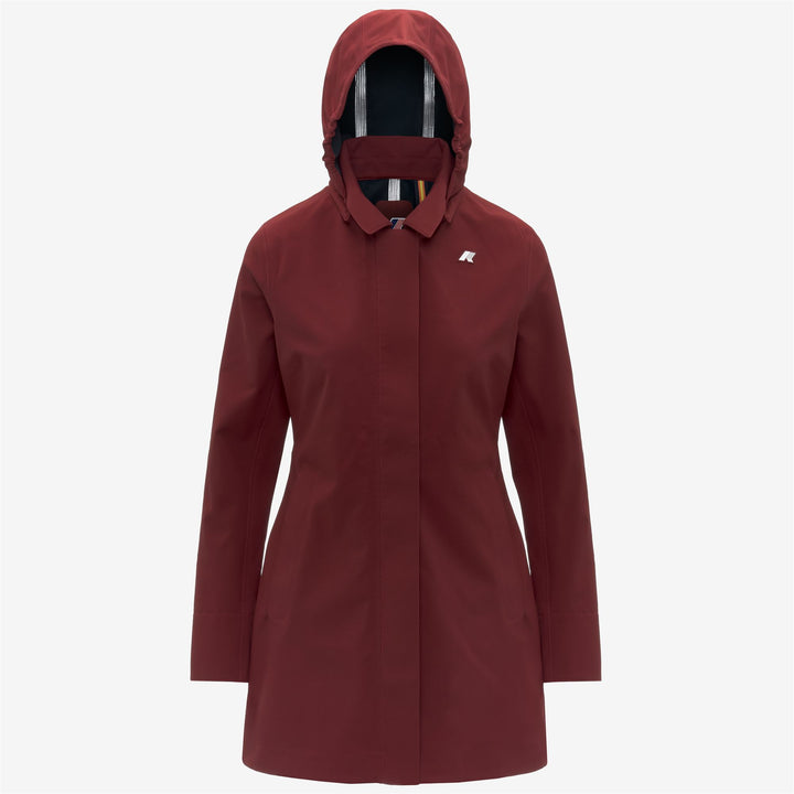 Gabardina impermeable roja de 3/4 de largo para mujer con capucha 5