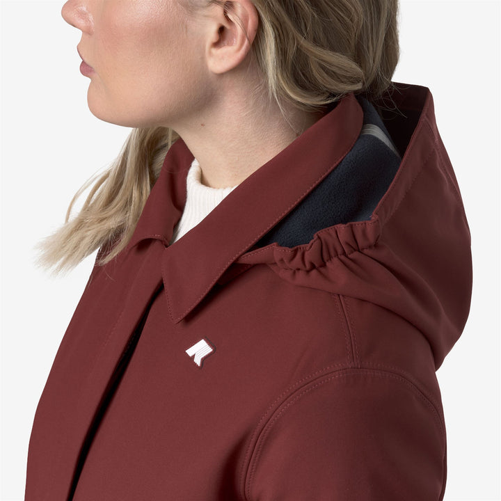 Red Women's 3/4 Length Waterproof Trench Coat with Hood 2