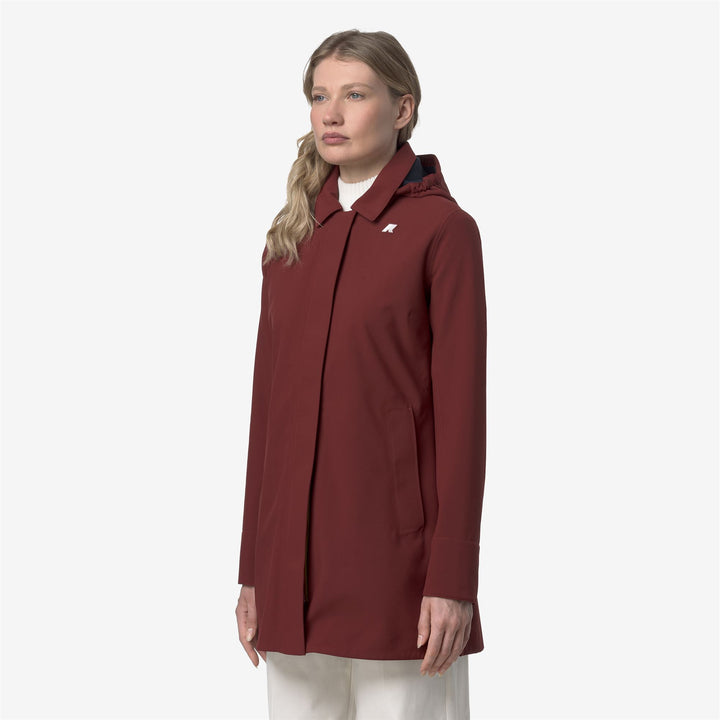 Red Women's 3/4 Length Waterproof Trench Coat with Hood 4