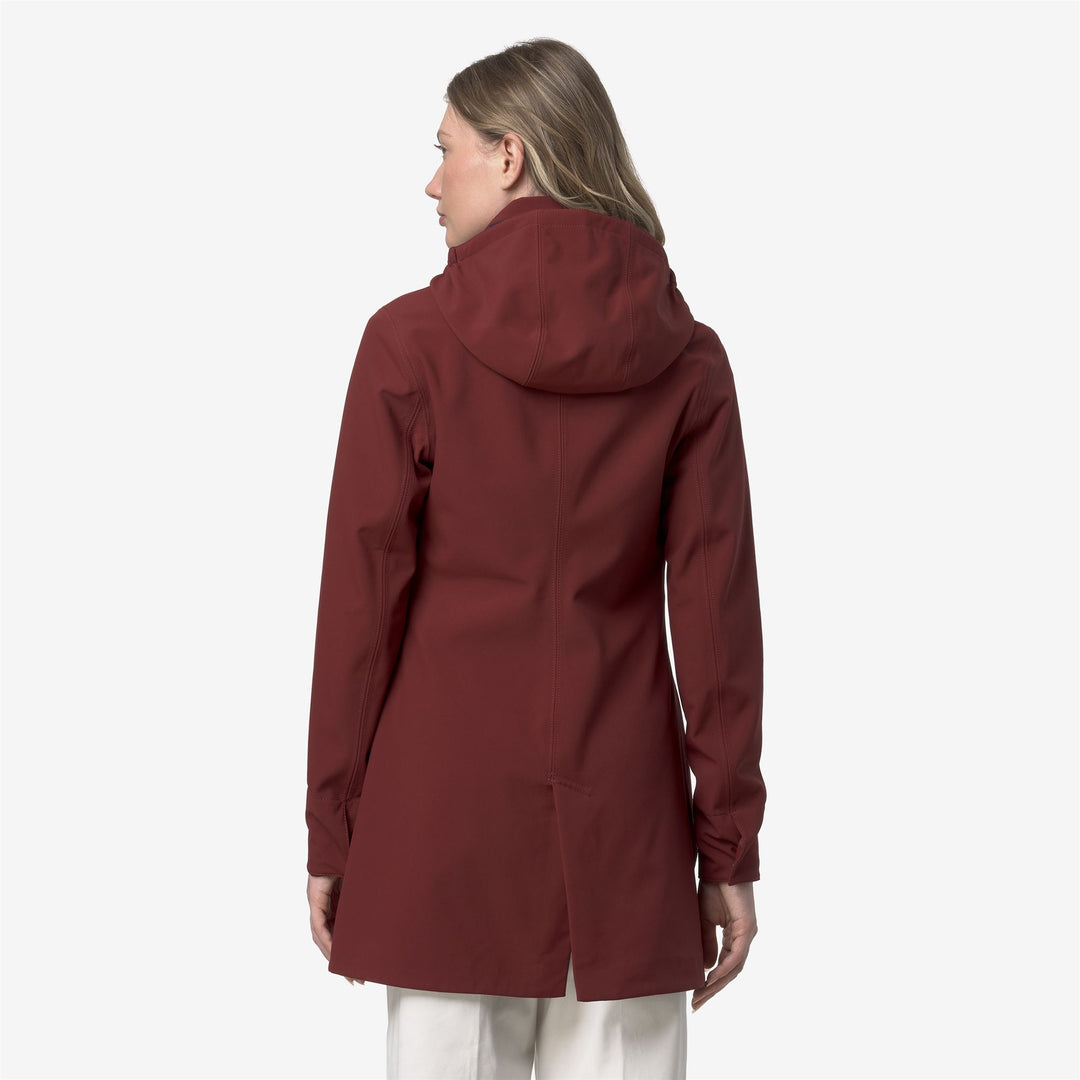 Gabardina impermeable roja de 3/4 de largo para mujer con capucha main