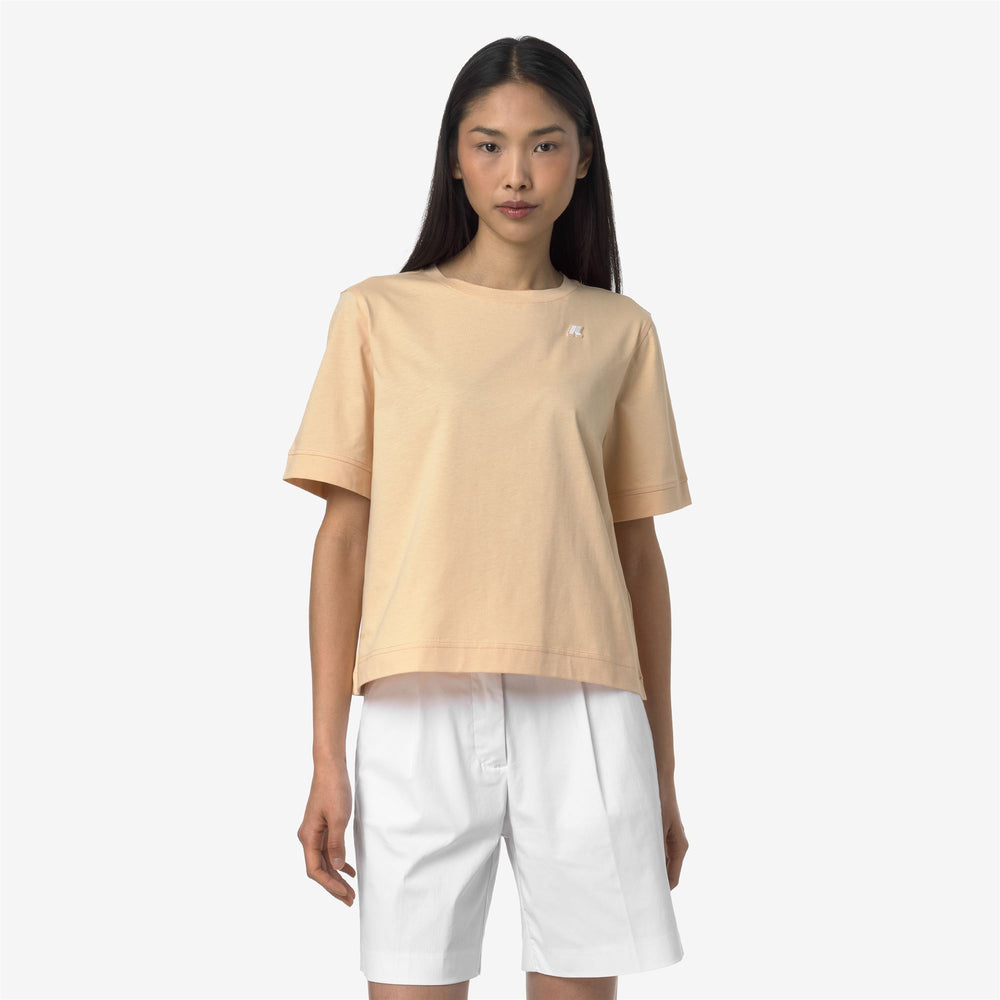 Beige Orange Women's Cotton Boxy-Cut T-Shirt for Everyday Wear 02