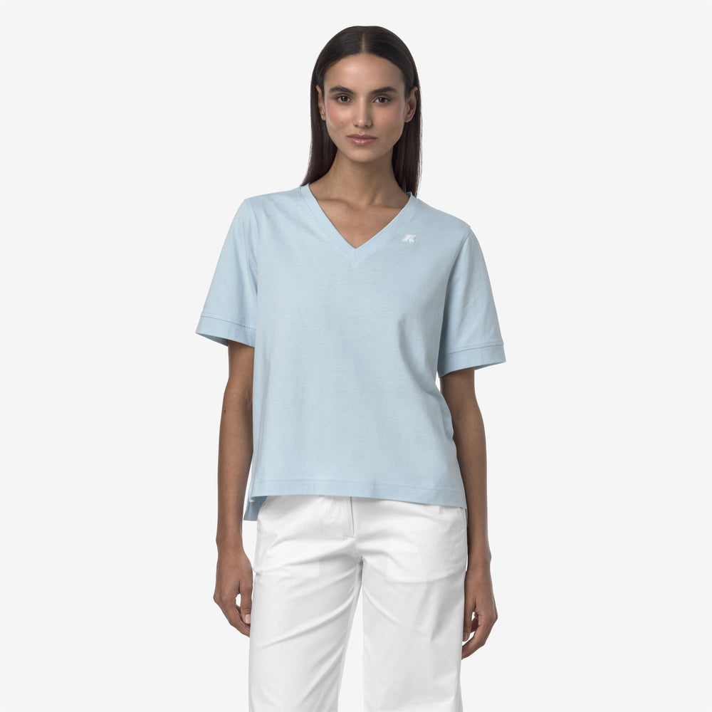 Baby blue Women's V-neck Cotton T-Shirt for Everyday Wear 02