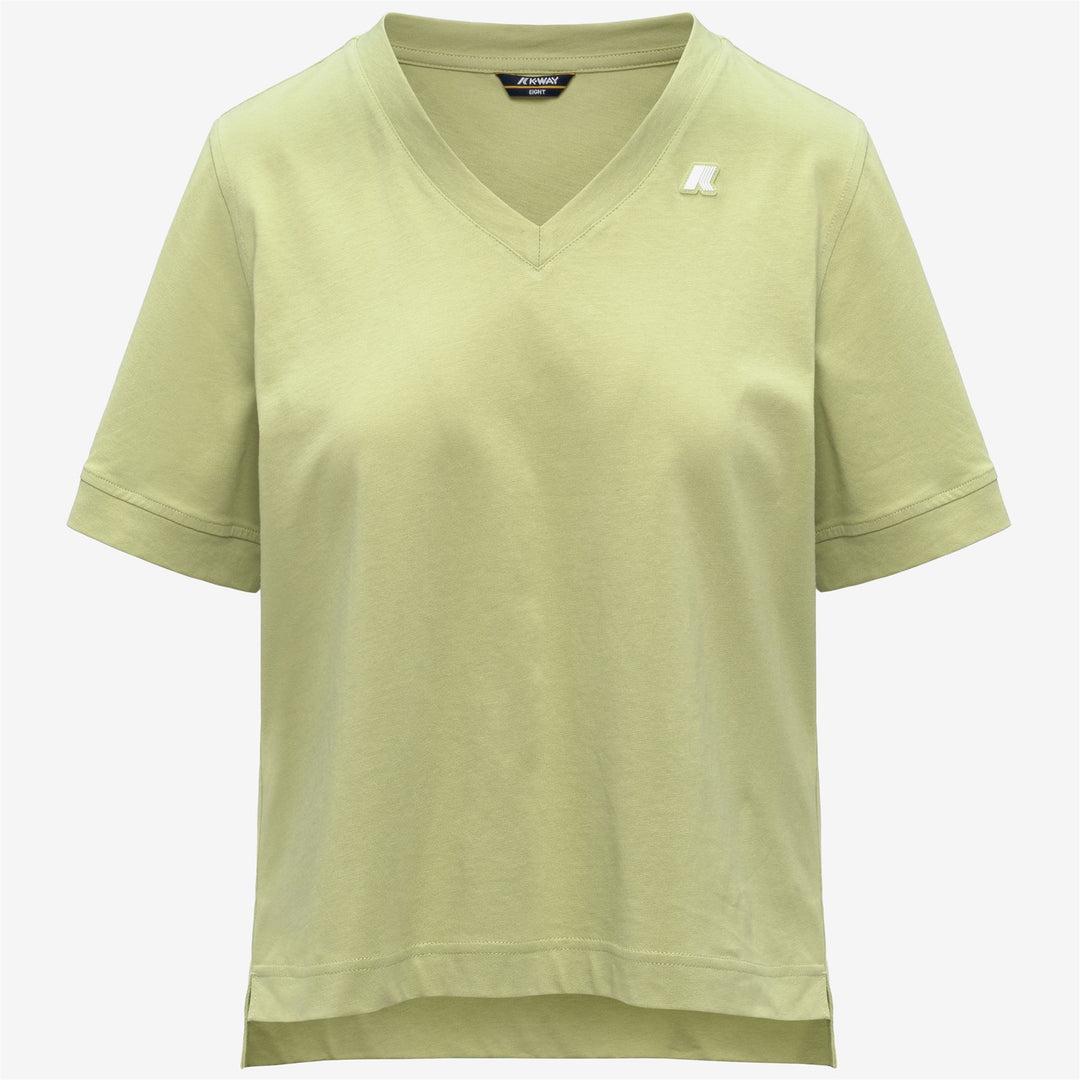 T-shirt da donna con scollo a V in morbido jersey di cotone verde lime scuro 01