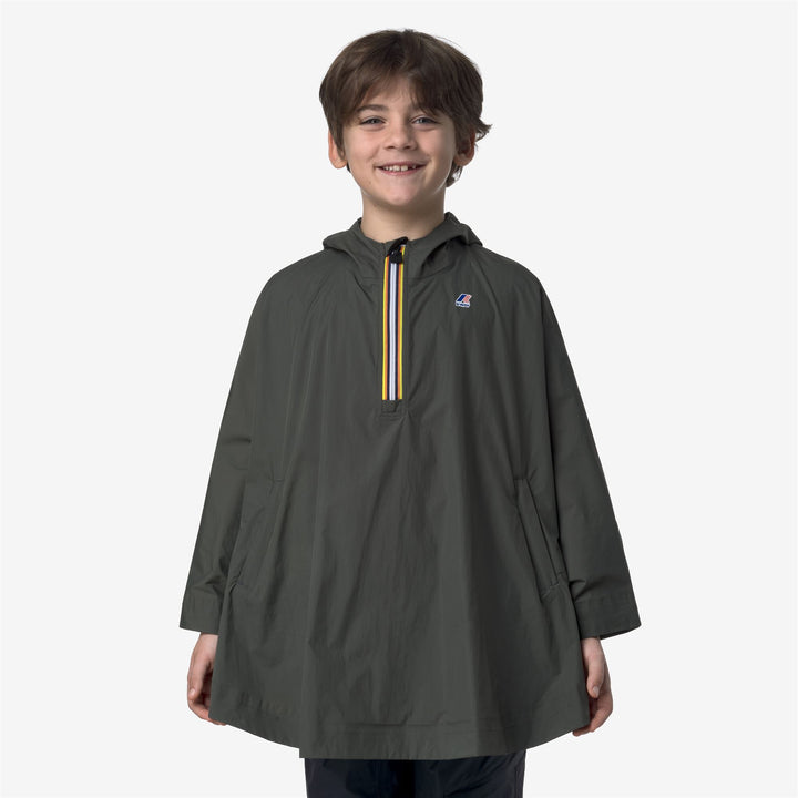 Poncho de lluvia plegable negro verdoso para niños con tela transpirable 1