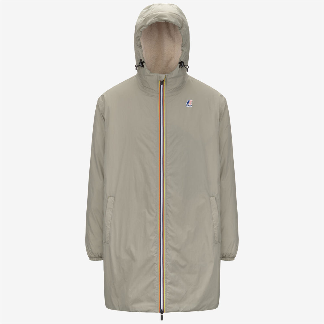 Chaqueta impermeable unisex verde de 3/4 de longitud con forro de sherpa 01