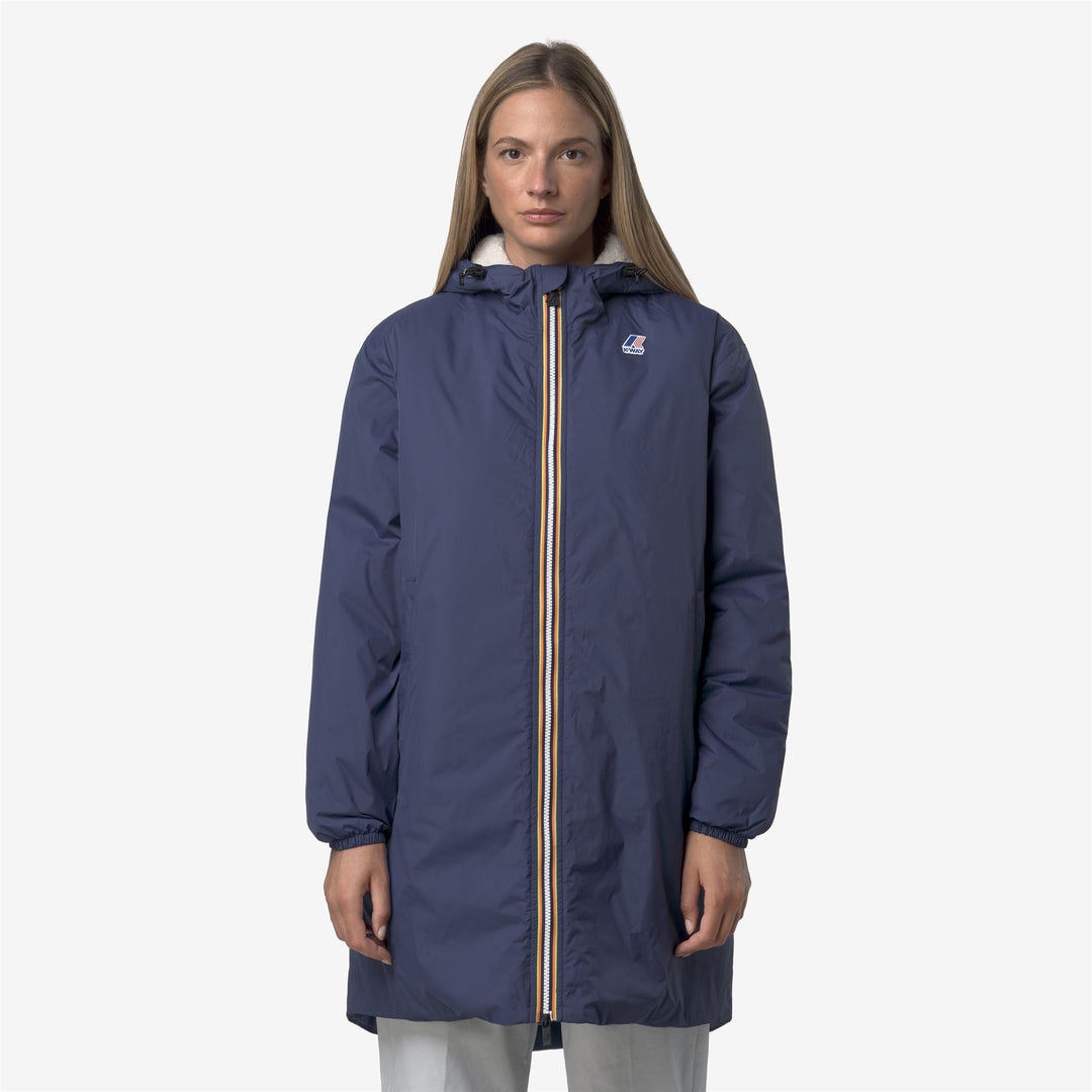 Chaqueta impermeable unisex azul profundo de 3/4 de largo con forro de sherpa main