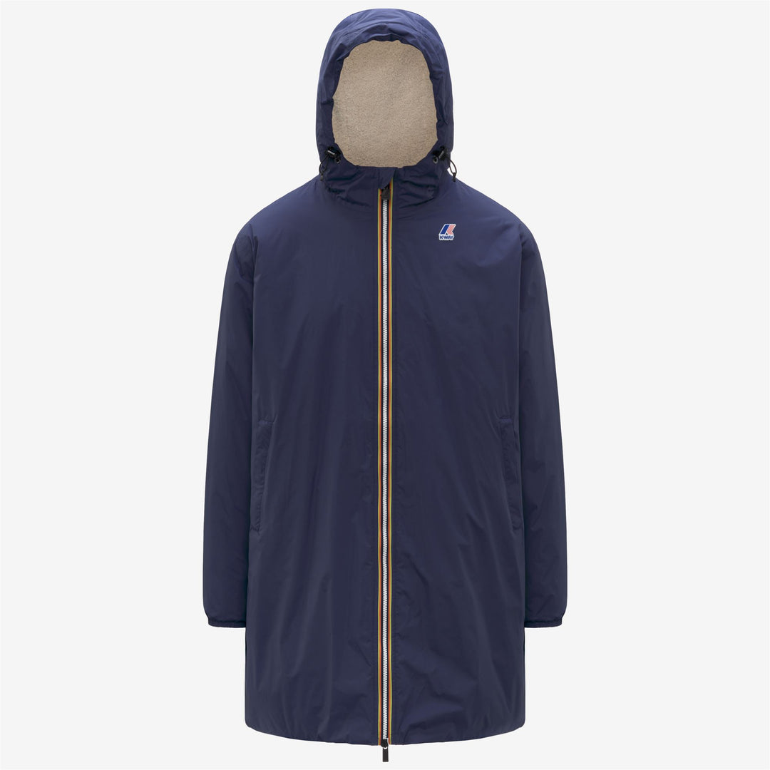 Chaqueta impermeable unisex azul profundo de 3/4 de largo con forro de sherpa 01