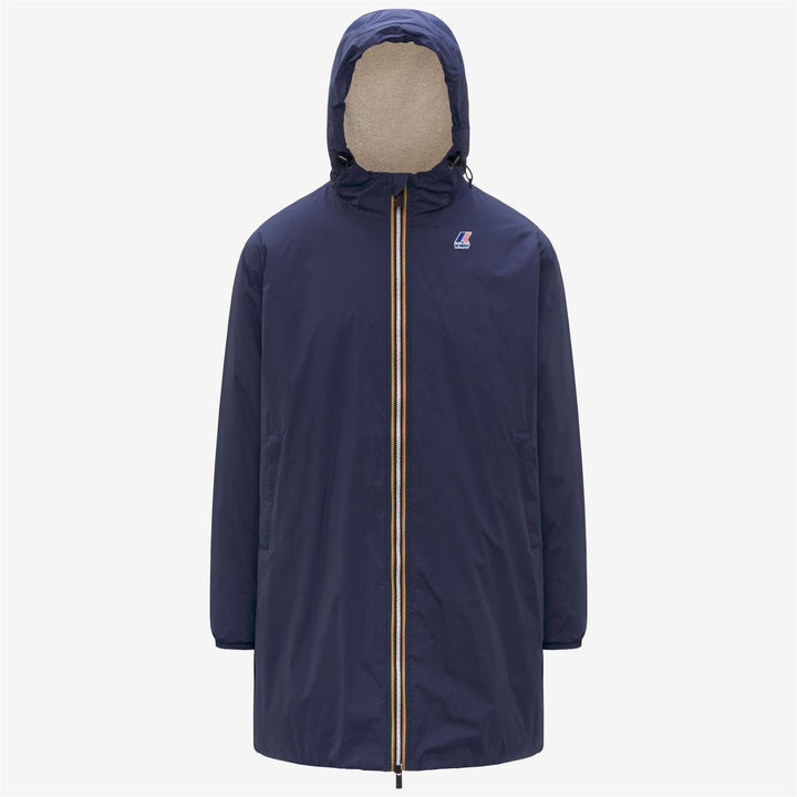 Chaqueta impermeable unisex azul profundo de 3/4 de largo con forro de sherpa 1