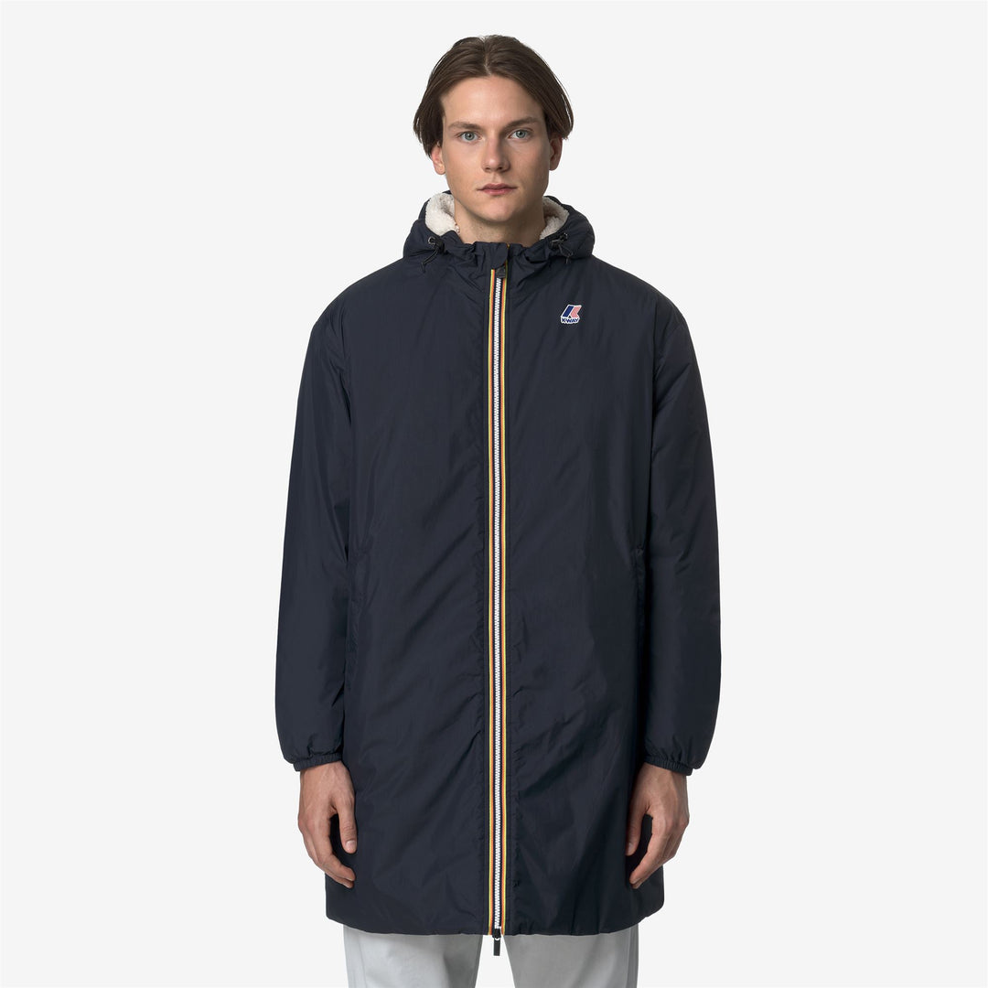 Chaqueta impermeable unisex azul de 3/4 de longitud con forro de sherpa main