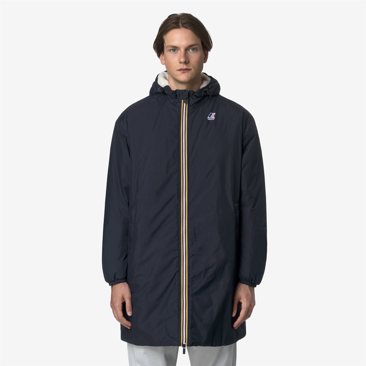 Chaqueta impermeable unisex azul de 3/4 de longitud con forro de sherpa 3