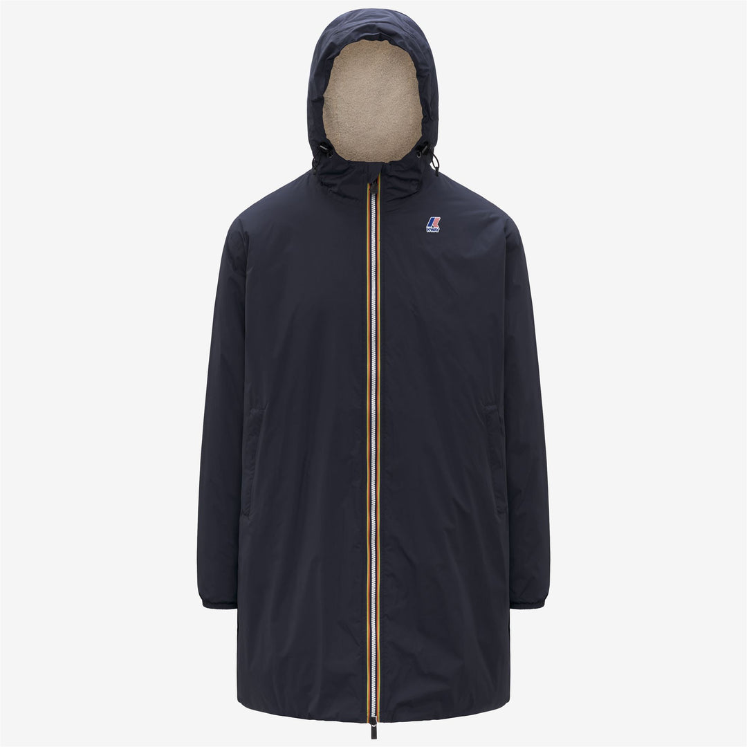 Chaqueta impermeable unisex azul de 3/4 de longitud con forro de sherpa 01