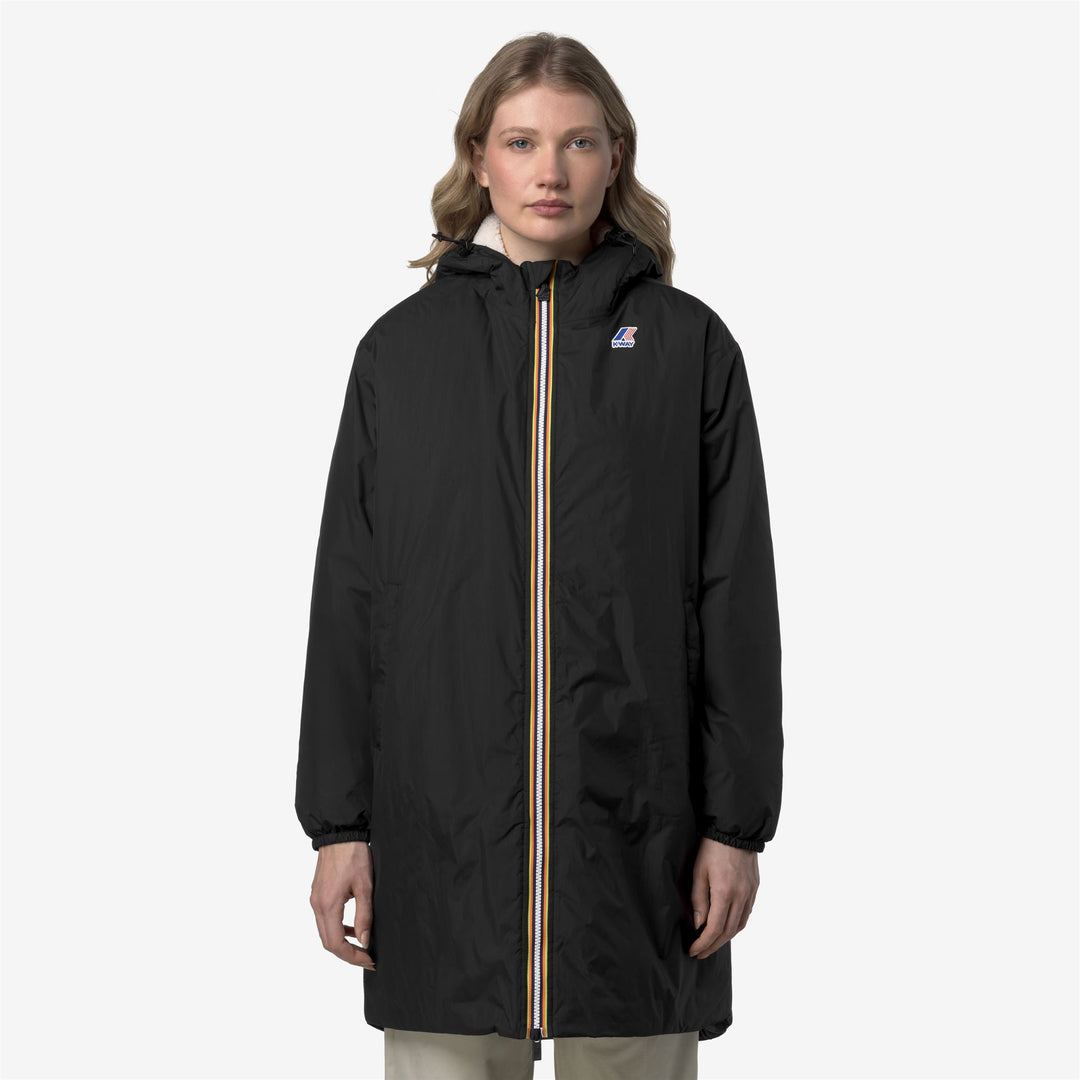 Chaqueta impermeable unisex negra de 3/4 de largo con forro de sherpa main
