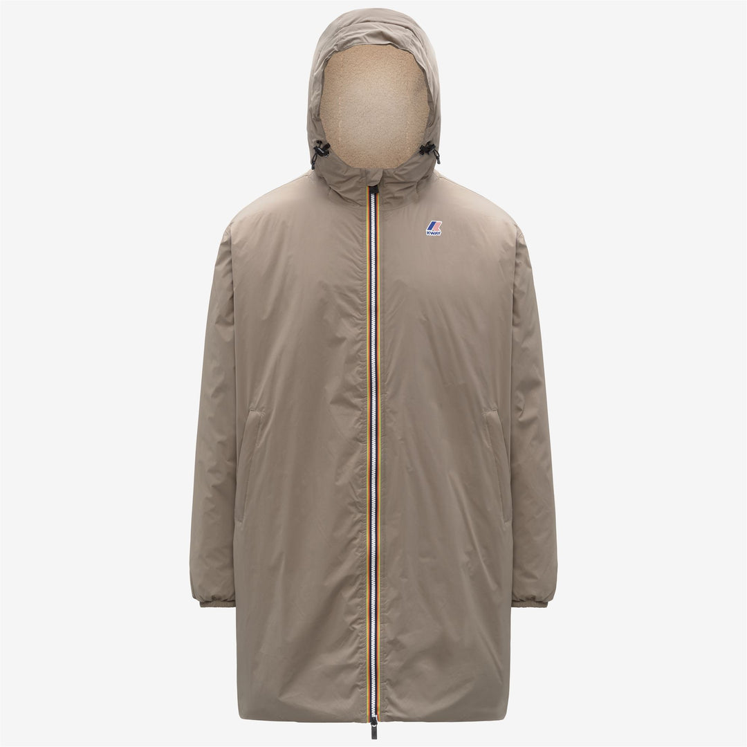 Impermeable unisex beige de 3/4 de largo con forro de sherpa 01