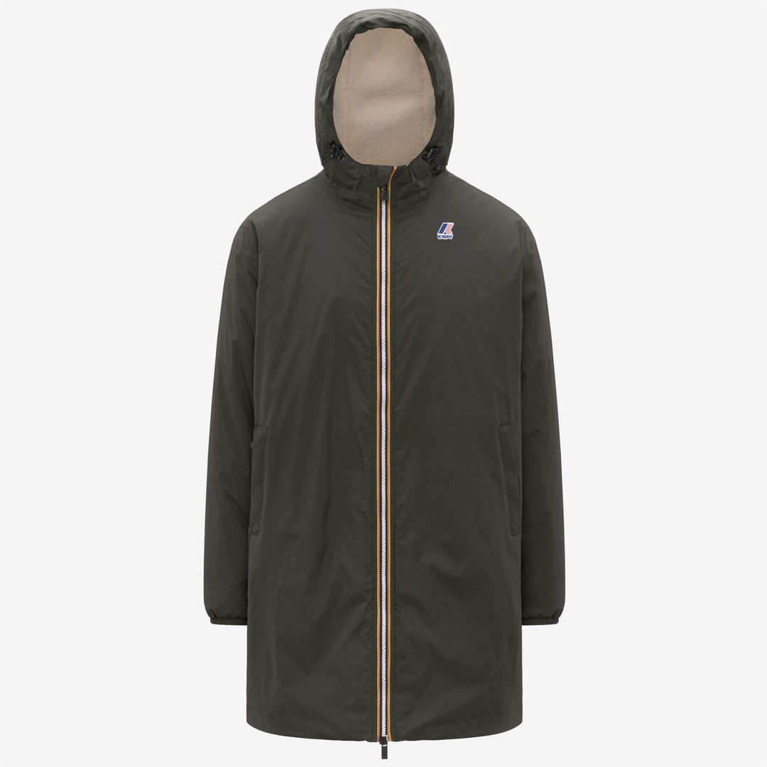 Chaqueta impermeable unisex verde y negra de 3/4 de longitud con forro de sherpa 01