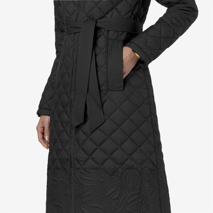 Black women's Long Warm Jacket with Floral Embroidery 2