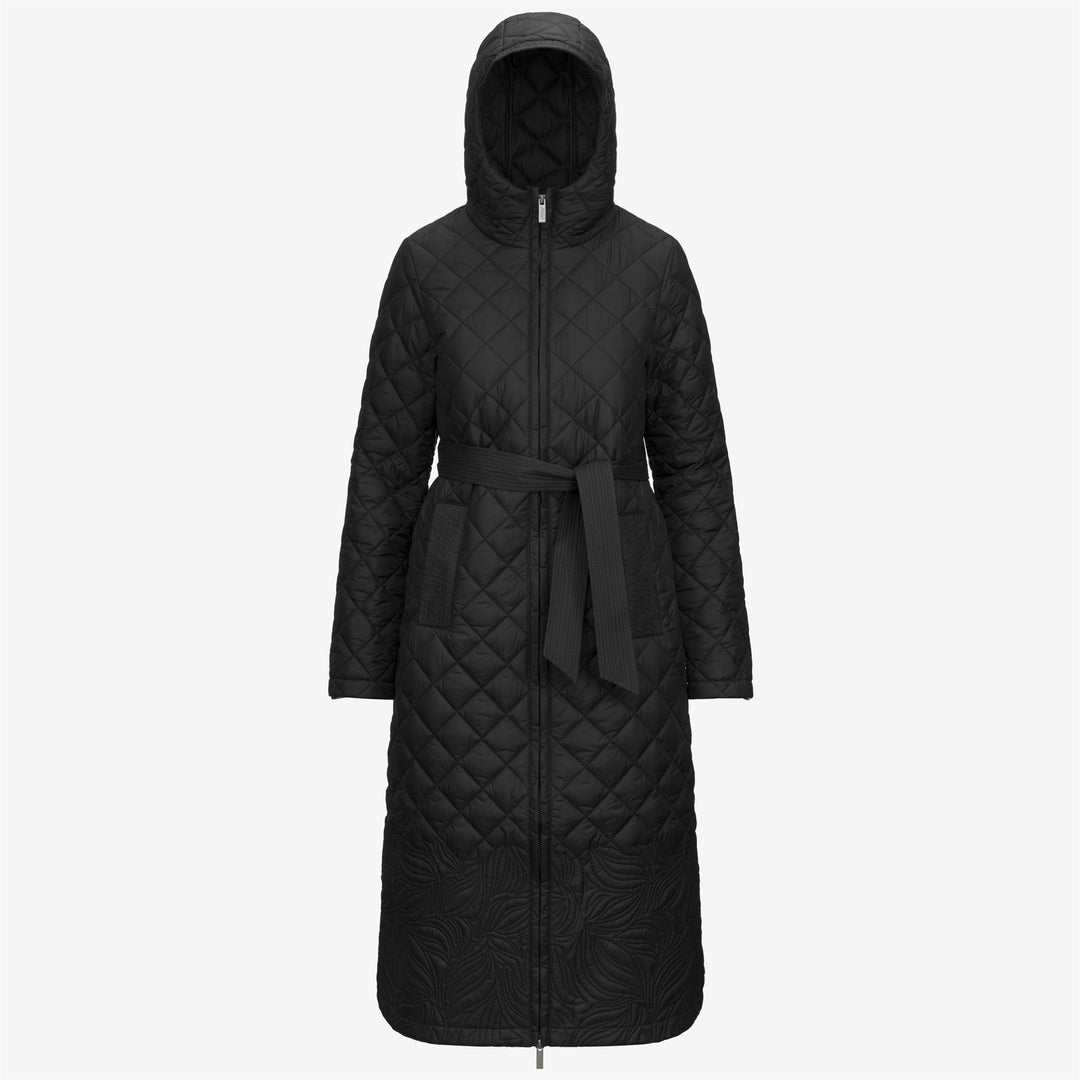 Black women's Long Warm Jacket with Floral Embroidery 01