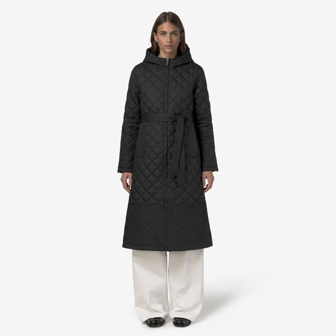 Black women's Long Warm Jacket with Floral Embroidery main